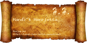 Hanák Henrietta névjegykártya